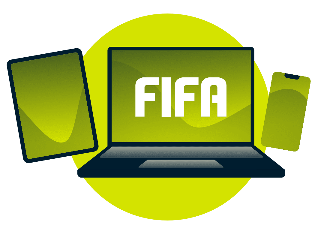 FIFA 로고가 있는 다양한 기기.