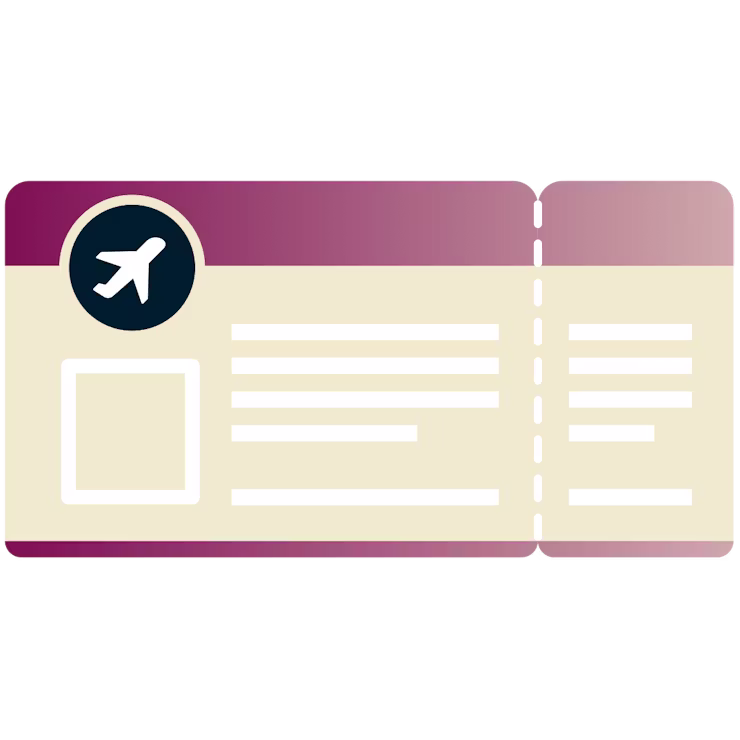 Carta d'imbarco con simbolo dell'aereo.